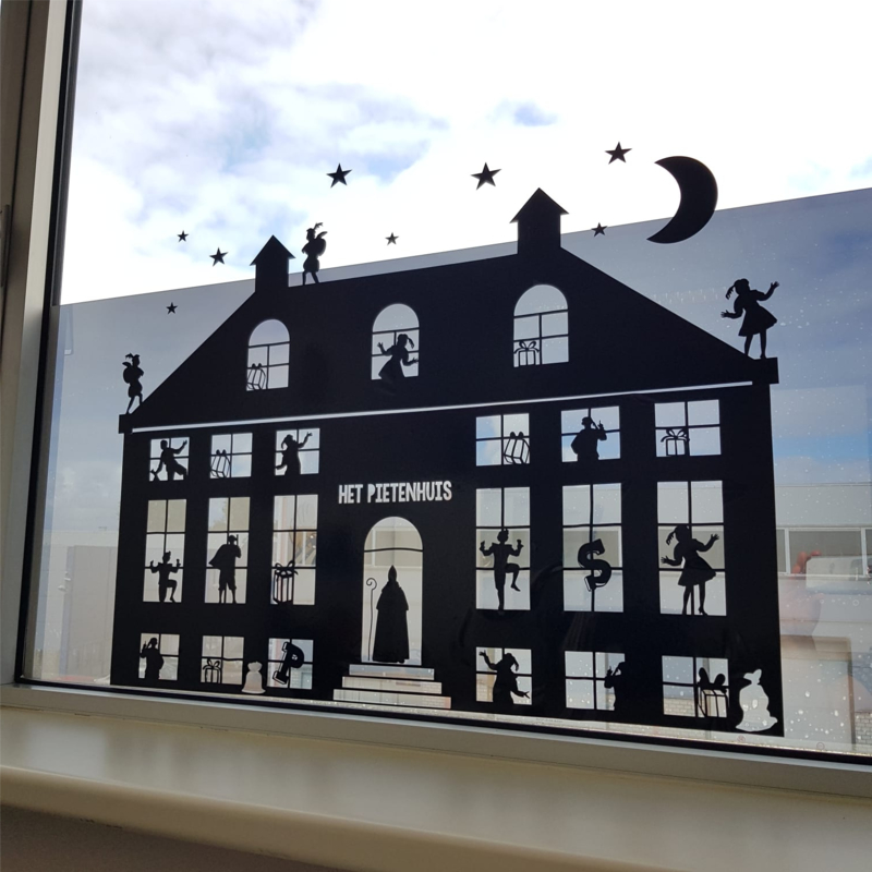 Statische raamsticker 'Pietenhuis XL'- HERBRUIKBAAR Sinterklaas | Ilse Stickerdesign