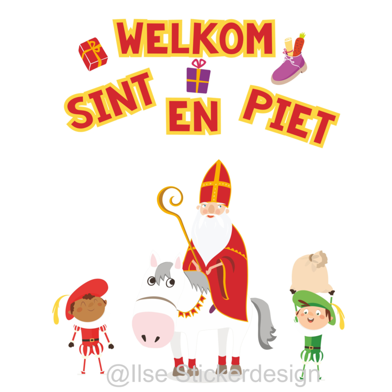 Raamsticker 'Welkom Sint en Piet - full color', HERBRUIKBAAR