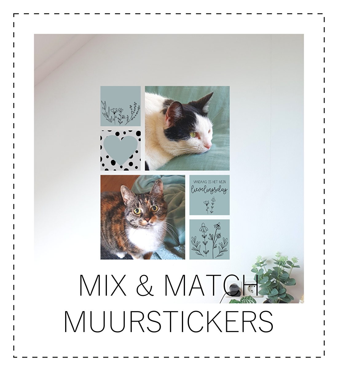 muursticker mix match muurcirkels zeshoek hexagon vierkant