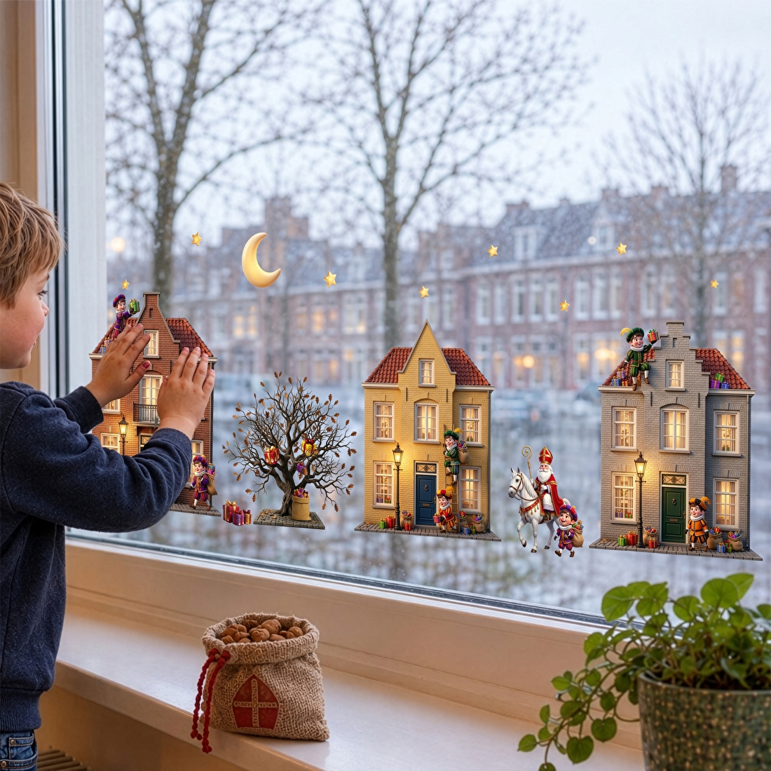Sinterklaas raamstickers huisjes
