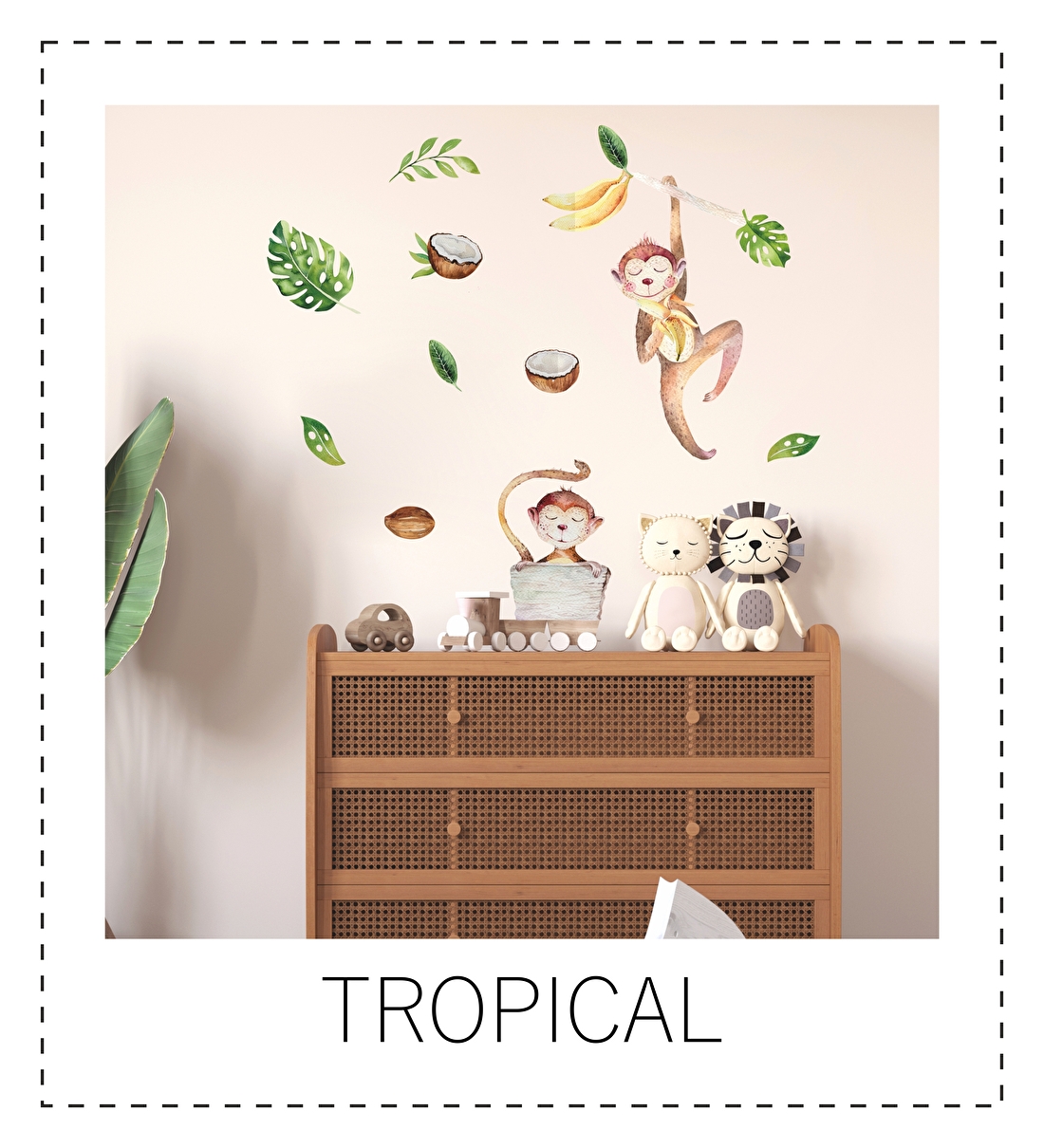 muursticker jungle tijger bladeren aap