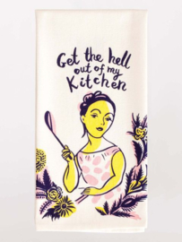 Blue Q dishtowel Get the hell out
