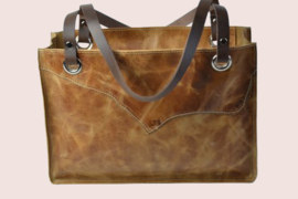 Cognac kleurige leren schoudertas Noor