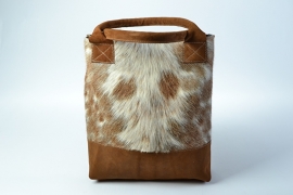 Roestbruine leren shopper met koeienvacht