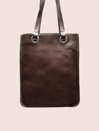 Donkerbruine leren shopper Fien met koeienvacht