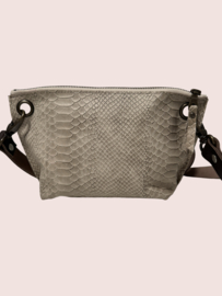 Taupe kleurige croco  leren schoudertas Lieve mt M