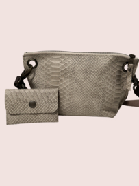 Taupe kleurige croco  leren schoudertas Lieve mt M
