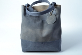 Blauwe leren shopper