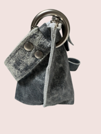 Blauw grijze  leren schoudertas Lieve mt M