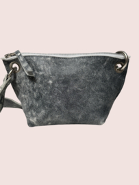 Blauw grijze  leren schoudertas Lieve mt M