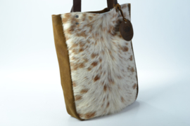 Camel kleurige leren shopper met koeienvacht