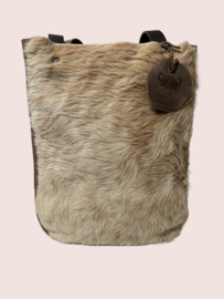 Donkerbruine leren shopper Tess met koeienvacht