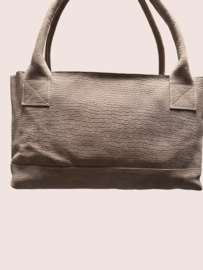 Taupe kleurige leren schoudertas Bo met print