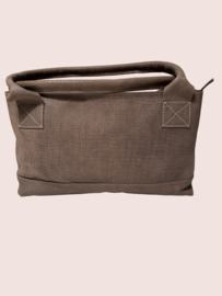 Taupe kleurige leren schoudertas Bo met print