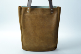 Camel kleurige leren shopper met koeienvacht