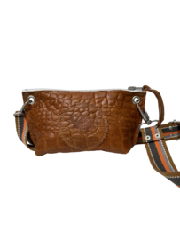 Cognac croco leren schoudertasje Lieve mt S