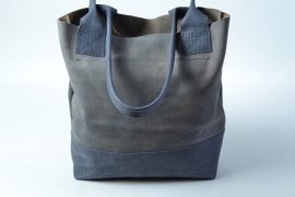 Blauwe leren shopper