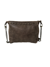 Bruine leren crossover tas Kaat met studs