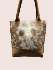 Roestbruine leren shopper Meis met koeienvacht
