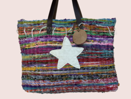 Ibiza strandtas met witte leren ster