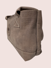 Taupe kleurige leren schoudertas Bo met print