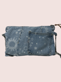 Schoudertasje vintage jeans met print