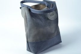 Blauwe leren shopper