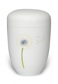 Witte urn met paardenbloem