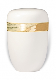 Witte urn met afbeelding strand / branding