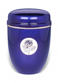 Blauwe urn met roos