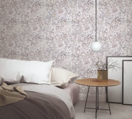 Behang met ton-sur-ton grote bloemenprint roze paars