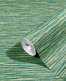 Behang met natuurlijk streepeffect groen metallic