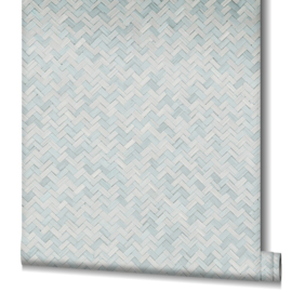 Behang met rotan vlechtwerk blauw groen