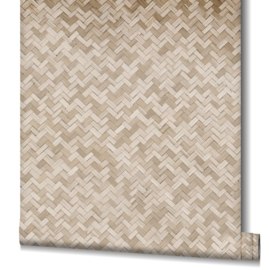 Behang met rotan vlechtwerk beige wit