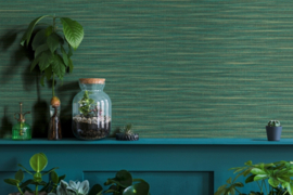 Behang met natuurlijk streepeffect groen metallic