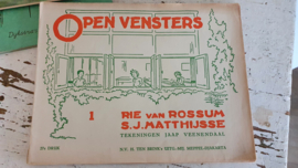 6-delige set oude schoolspulletjes: Open Vensters Rie van Rossum, schoollei etc