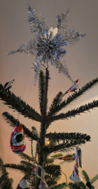 Kerstster van Lametta in zilver, met opzetje