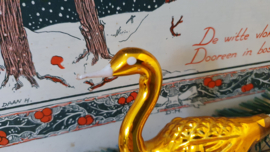 Oude/antieke kerstbal: Prachtige Zwaan in oud goud op dubbele pootjes!
