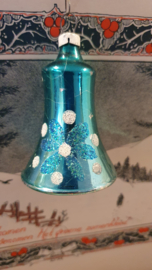 Oude kerstbal: Klokje met deco en klepel in Turquoise