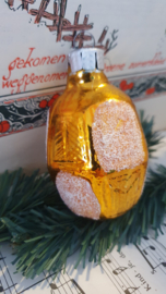 Oude kerstbal: LAMPION/lantaarn in oud goud. Besuikerd