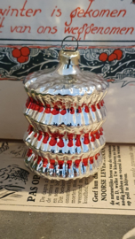 Oude kerstbal: Lampion in Zilver met rood