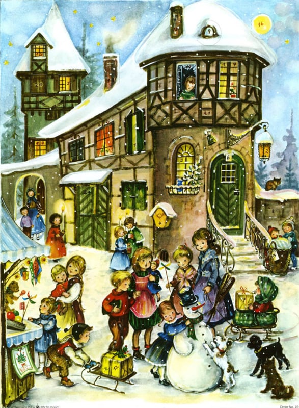 Prachtige Grote Nostalgische Adventskalender Plezier In De Sneeuw G Nostalgische Victoriaanse Adventskalenders Decofrills Brocante Antiek Stoer Industrieel Nostalgisch Retro Vintage