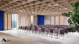 Zaalstoel Brunner First Place 4555A kunststof schaal, armleggers beklede zitting en rug