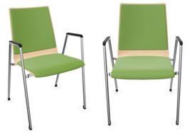 Zaalstoel Brunner First Place 4505A met armleggers, houten schaal en beklede zitting en rug