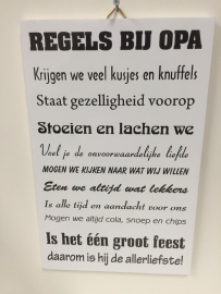 Regels bij opa (breedte 19 cm Lengte 29 cm)