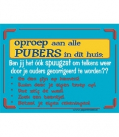 OPROEP aan alle PUBERS in dit huis: (Breedte 16 cm Lengte 21 cm) 