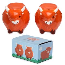 Highland Coo Koe Keramiek Peper- en zoutstel