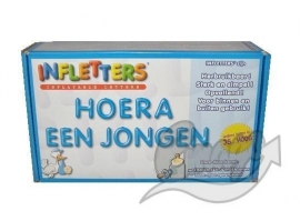 Opblaasletters blauw H35cm hoera een jongen