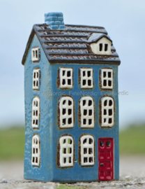 Waxinelichthuisje blauw hoog