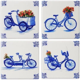 Set onderzetters Fiets Heinen Delfts blauw